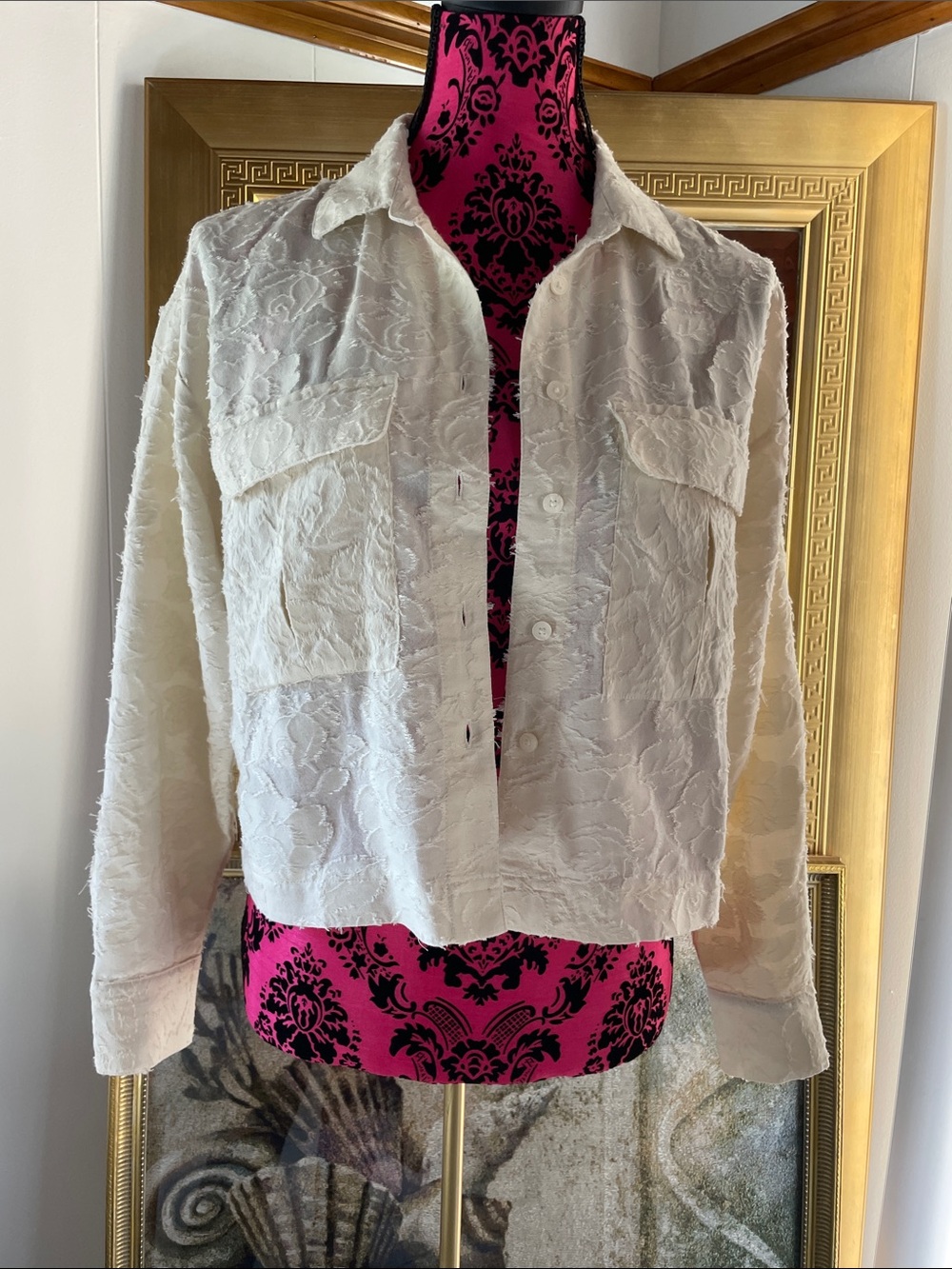 LOFT Cream Textured Button-Front Shirt
